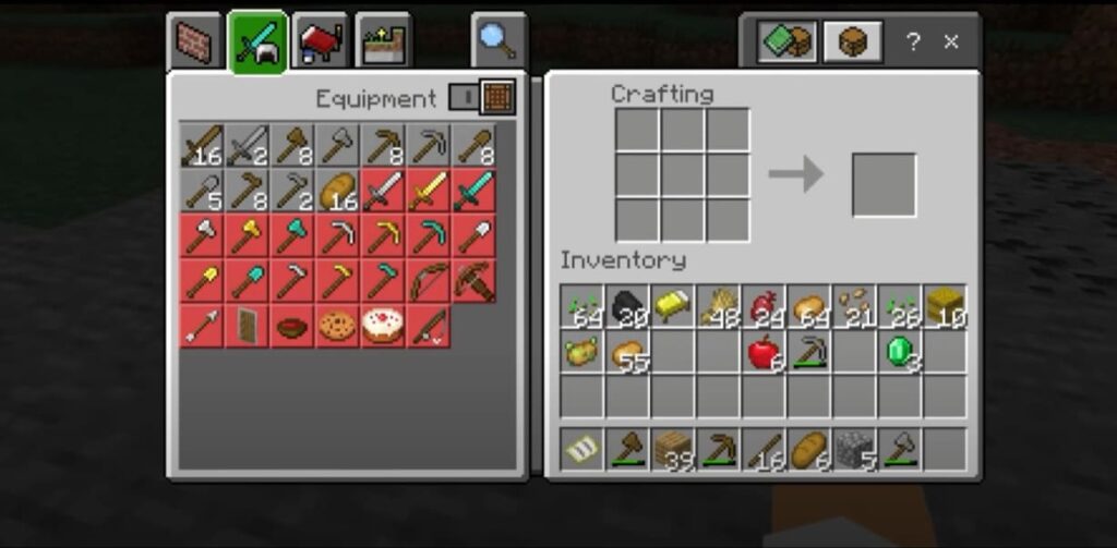 Crafting interface with stone tools and cobblestone inventory