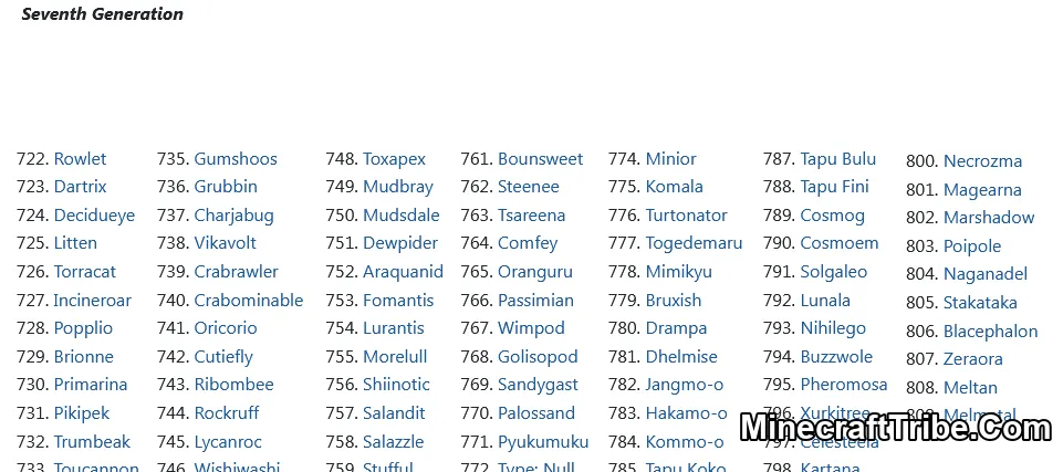 Pokemon List In Pixelmon 7